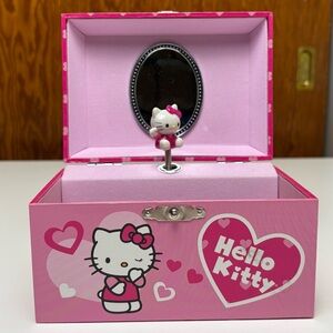 2012 Hello Kitty Wind Up Musical Jewelry Box, Pink Hearts Mirror Sanrio
